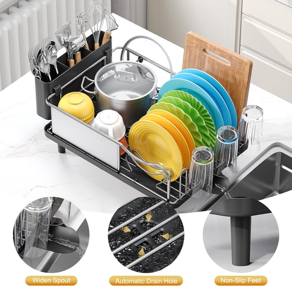 KK KINGRACK Dish Drying Rack, Large Capacity 304 Stainless Steel Dish Rack for Kitchen, Black