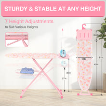 TOOLF Ironing Board, Multi-use Iron Board with Hanger & Iron Rest, 7 Adjustable Heights, 43x13", Pink (QP1343HT2-P)