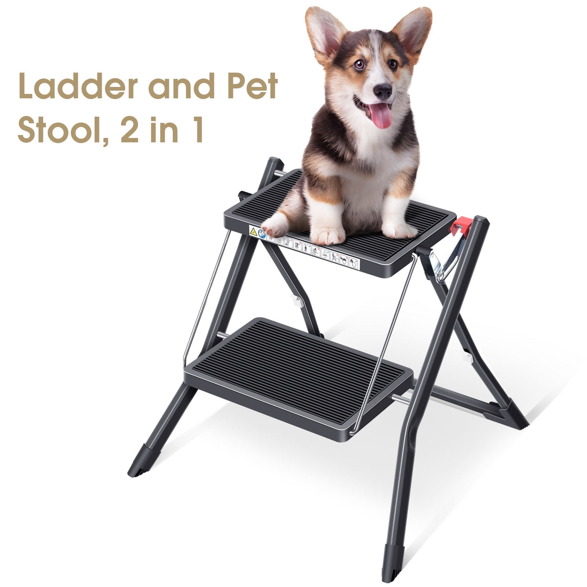 Kingrack 2 Step Ladder Folding Stool, Non-Slip Step Ladder, collapsible stool for adults, Heavy Duty 330Lbs Capacity Industrial Lightweight (2031-B)