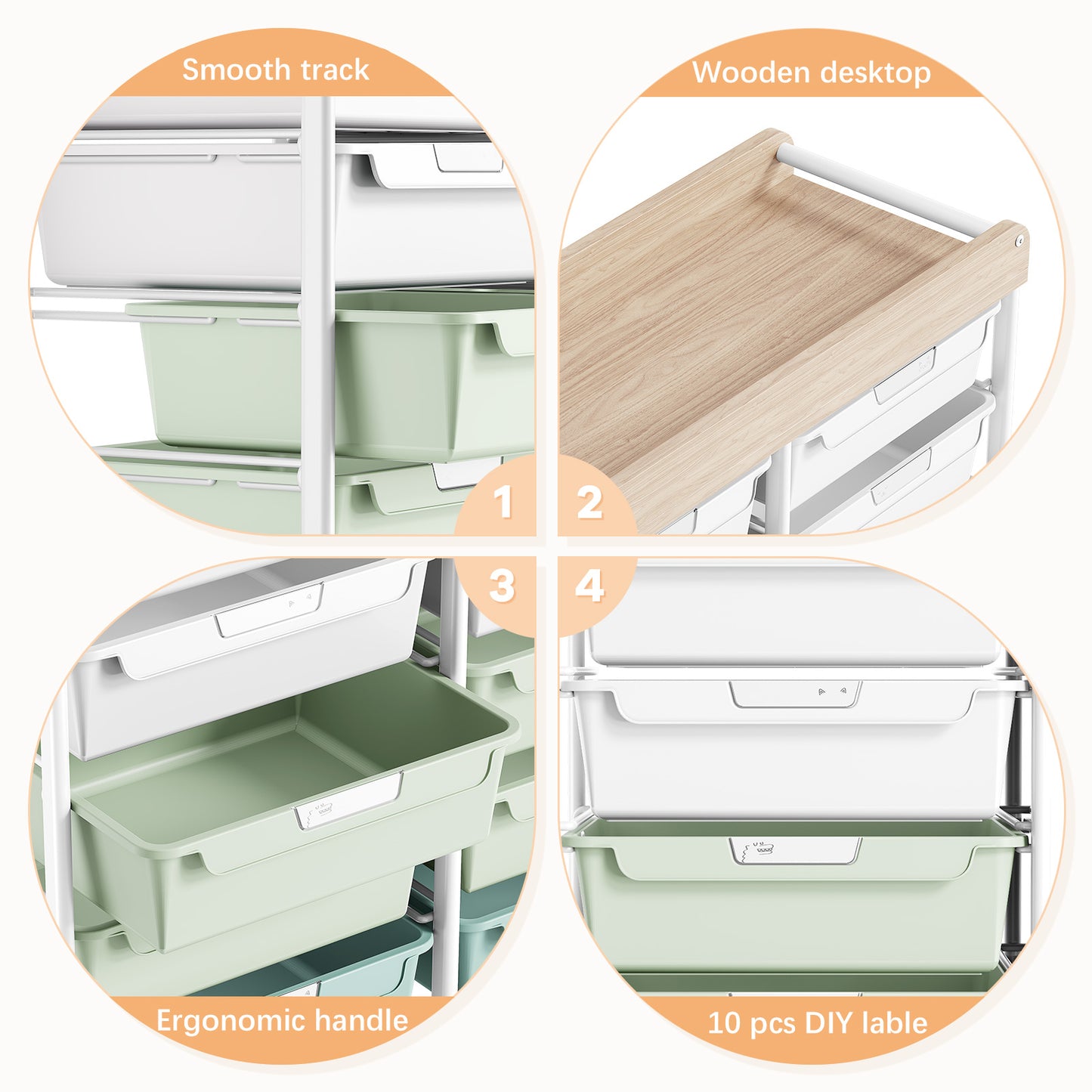 Rolling Storage Cart with 10 Drawers, KK KINGRACK Drawer Cart with Sturdy Frame for Craft Office School Storage, Green (BZ831234-1G)