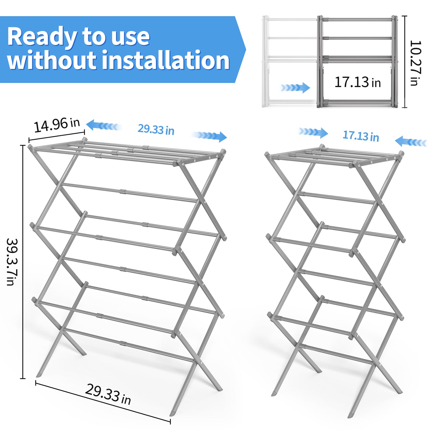 KK KINGRACK Clothes Drying Rack, Expandable & Collapsible Steel Laundry Drying Racks, Gray (121501-Gray)