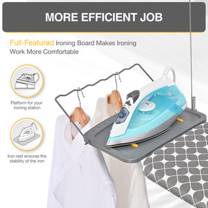 TOOLF Ironing Board, Iron Board with Hanger & Iron Rest, 7 Adjustable Heights, 43x13", Gray（QP1343HT2-Y）