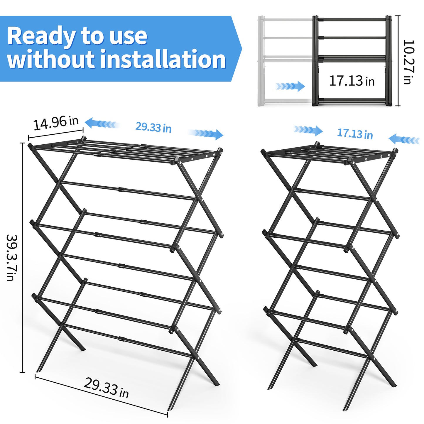 KK KINGRACK Clothes Drying Rack, Expandable & Collapsible Steel Laundry Drying Racks, Black (121501-Black)