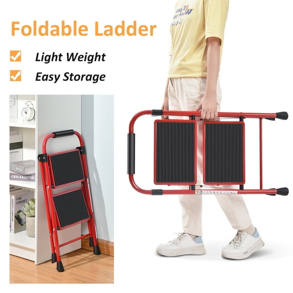 KK KINGRACK 2 Step Stool, Folding Step Ladder, Non-Slip feet, for Home, Office, 330lbs Capacity, White (WM-US-WK2207B-R-W)