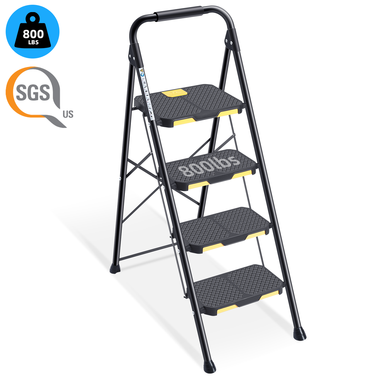 KK KINGRACK 4 Step Stool, Folding Step Ladder for Home&Outdoor, 800 lbs Capacity, Black（TZ2223-4）