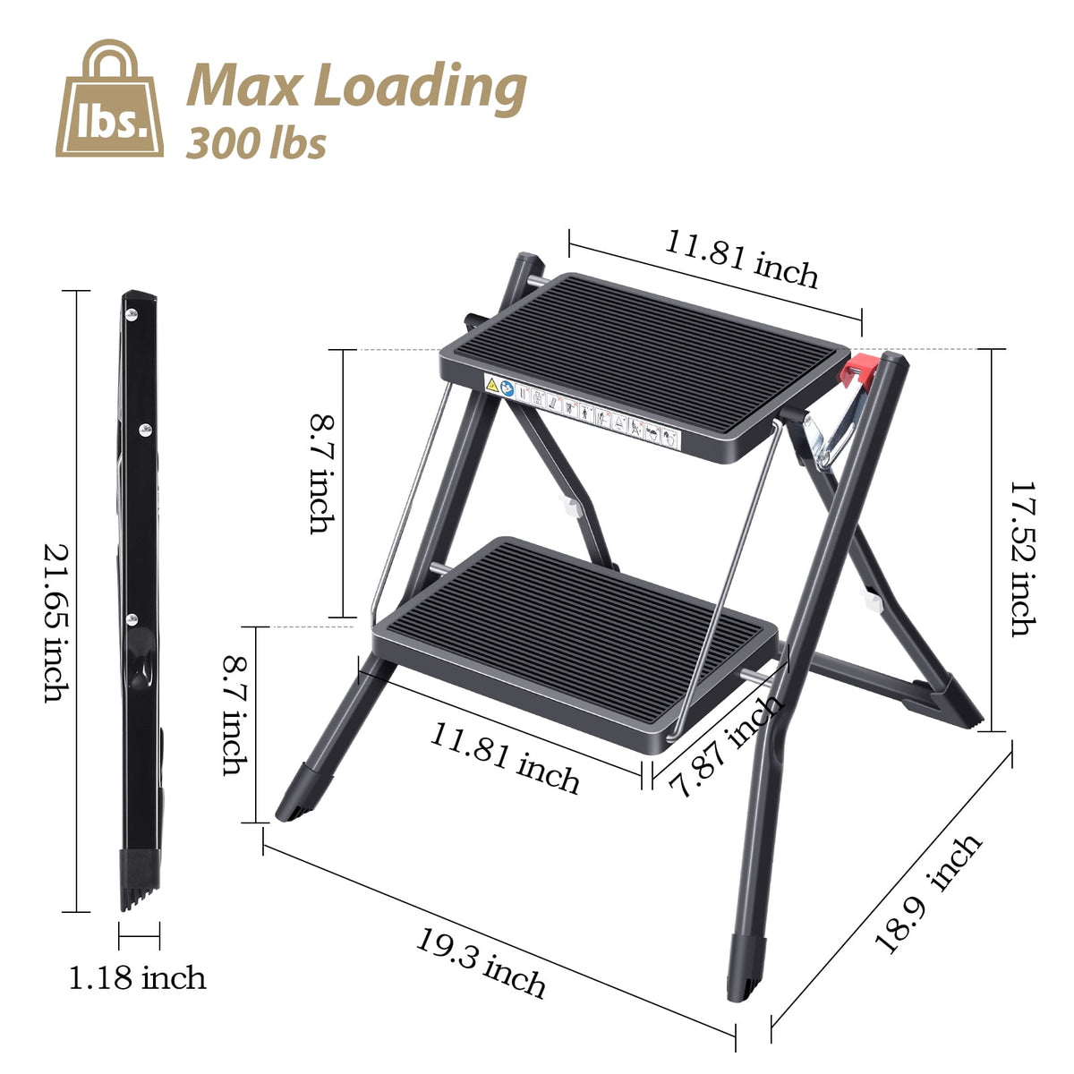 Kingrack 2 Step Ladder Folding Stool, Non-Slip Step Ladder, collapsible stool for adults, Heavy Duty 330Lbs Capacity Industrial Lightweight (2031-B)