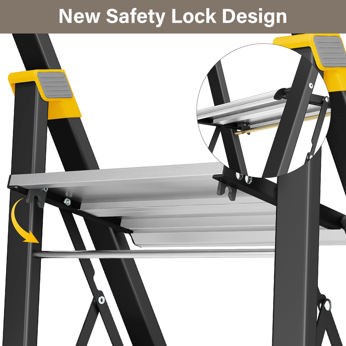 KINGTIDY 4 Step Ladder, Sturdy Aluminium Ladder with Anti-Slip Pedal, 330lbs, Portable Ladder for Home Kitchen Office, Silver