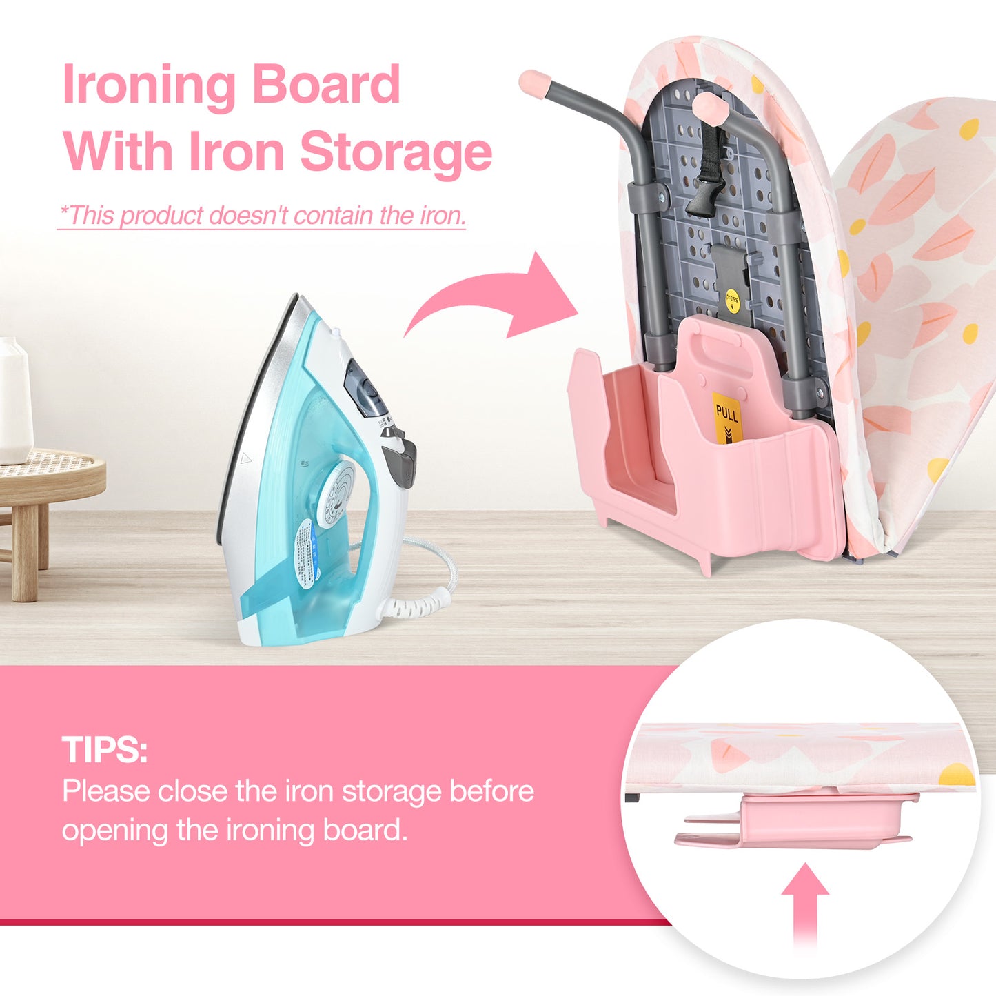 KK KINGRACK Ironing Board, Small Tabletop Ironing Board with Iron Holder, Foldable&Space-Saving, Pink (P1232D5-16P)