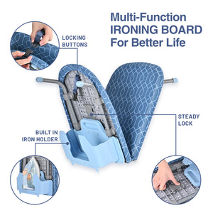 KK KINGRACK Ironing Board, Small Tabletop Ironing Board with Iron Holder, Foldable&Space-Saving, Blue＋Gray (P1232D5-16)
