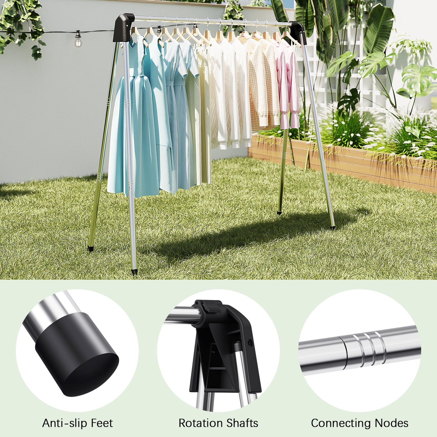 KK KINGRACK Clothes Drying Rack, Foldable Clothing Rack, Garment Rack for Indoor Outdoor, Stainless Steel（153806）