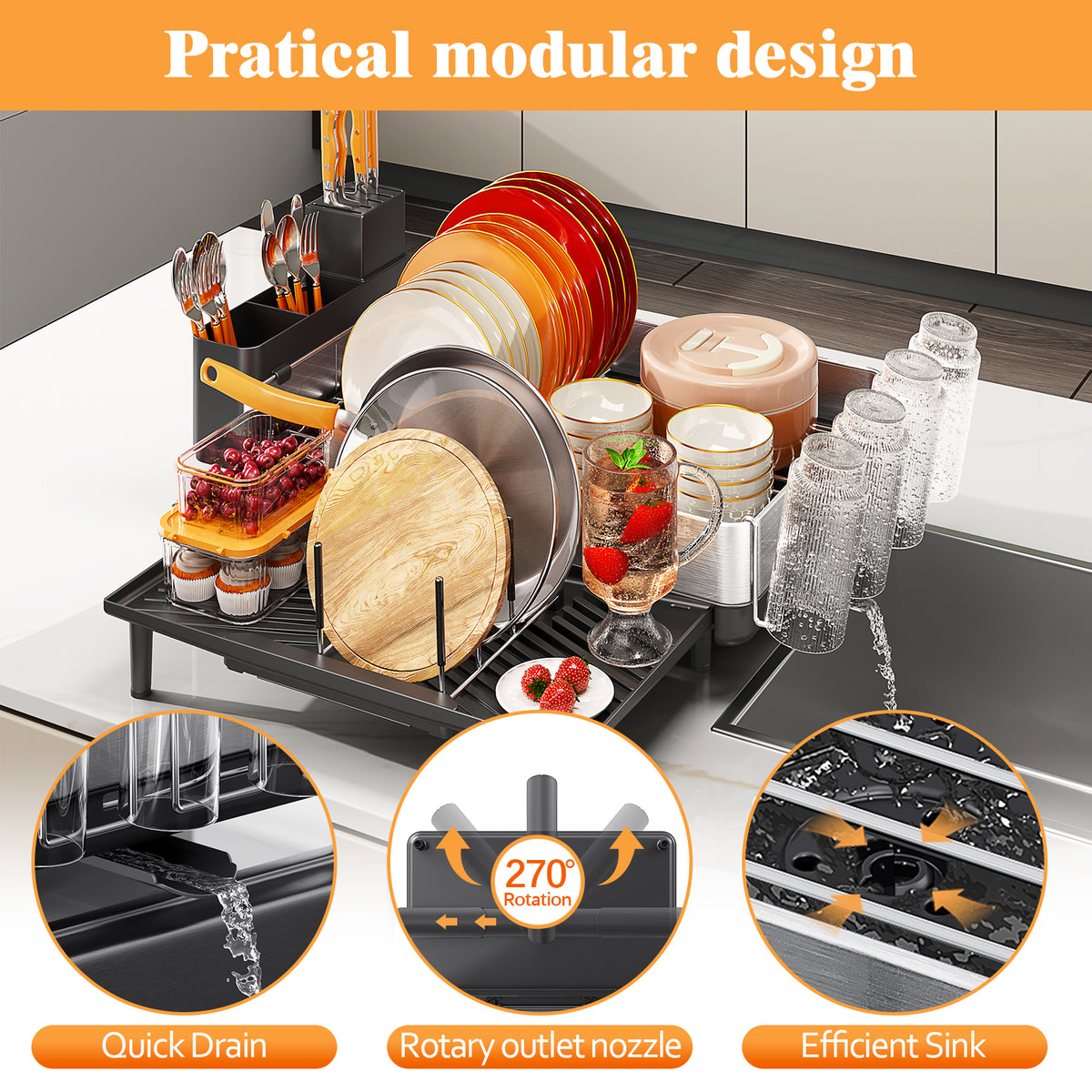 BEHERZT Expandable Dish Rack, Large Dish Drying Rack for Kitchen Counter, 304 Stainless Steel Foldable Dish Drainer Racks