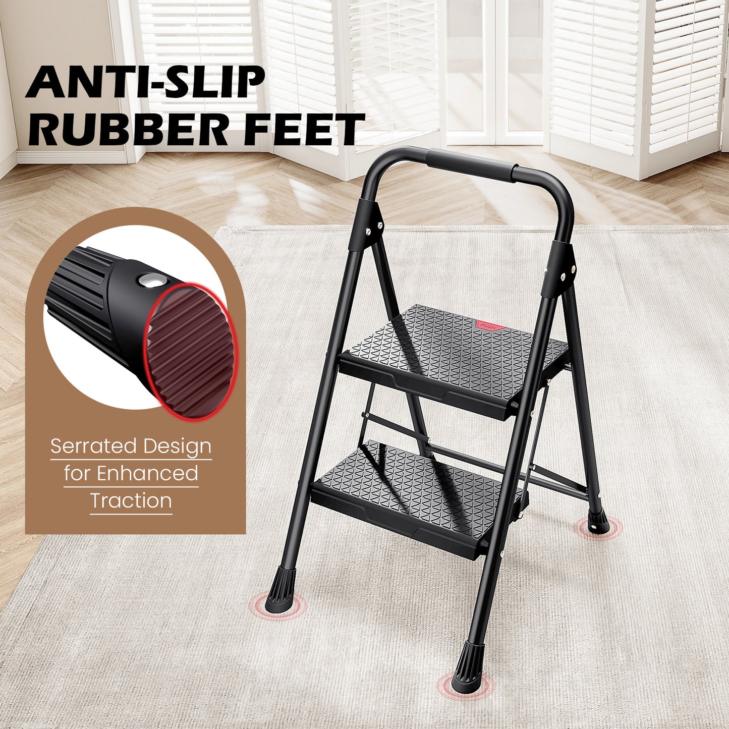KINGRACK 2 Step Ladder, Folding Step Stool with Handrails, Black