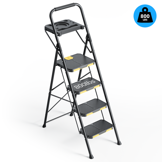 KK KINGRACK 4 Step Ladder with Tool Platform, Folding Step Stool with Wide Pedal, Home&Outdoor&Garage, New (TZ2223-4C)