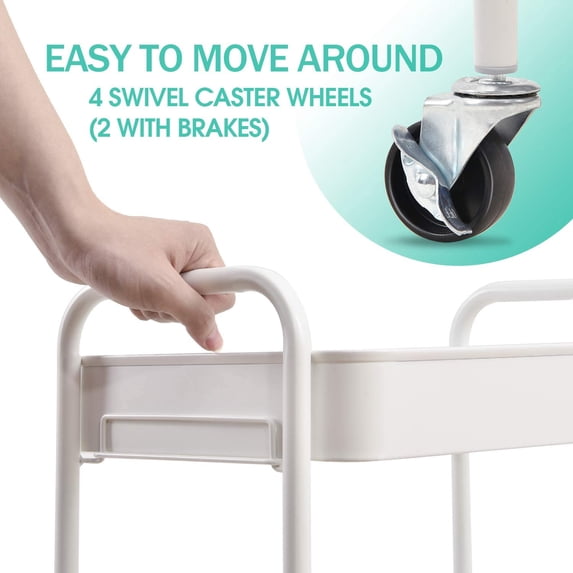 KINGRACK 3-Tier Rolling Cart, Metal Utility Cart with Lockable Wheels, Storage Craft Art Cart Trolley Organizer Serving Cart Easy Assembly for Office, Bathroom, Kitchen, Kids' Room, Classroom (White)  WK131218