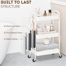 KK KINGRACK Rolling Cart, 3-Tier Utility Cart, Metal Storage Organizer with Wheels & DIY Board, White (CZ810435-W)