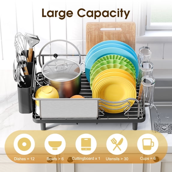 KK KINGRACK Dish Drying Rack, Large Capacity 304 Stainless Steel Dish Rack for Kitchen, Black