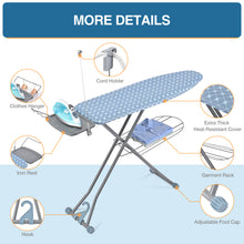 TOOLF Ironing Board, Multi-use Iron Board with Hanger & Iron Rest, 7 Adjustable Heights, 43x13", Blue (QP1343HT2-B)