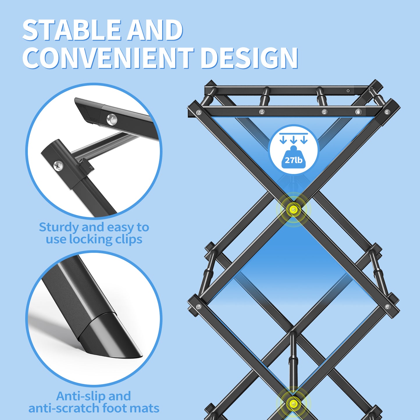 KK KINGRACK Clothes Drying Rack, Expandable & Collapsible Steel Laundry Drying Racks, Black (121501-Black)