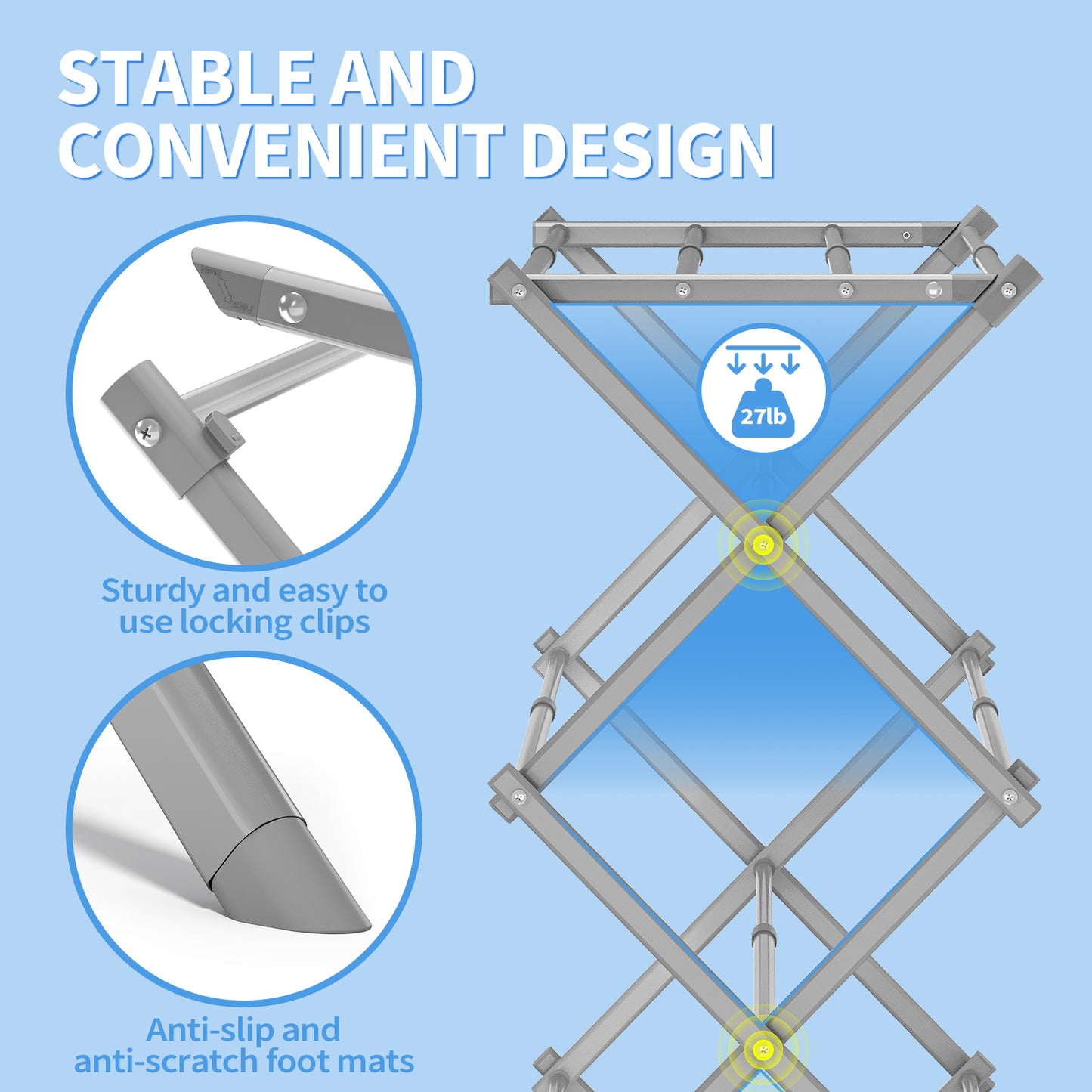 KK KINGRACK Clothes Drying Rack, Expandable & Collapsible Steel Laundry Drying Racks, Gray (121501-Gray)