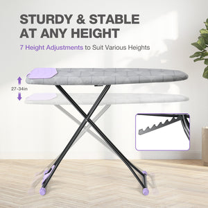 KINGRACK Ironing Board, Iron Board Full Size with Hanger & Rotating Nonslip Feet, 7 Level Height Adjustable, 43x13 in, Gray(RYP1343HT-19-28G)