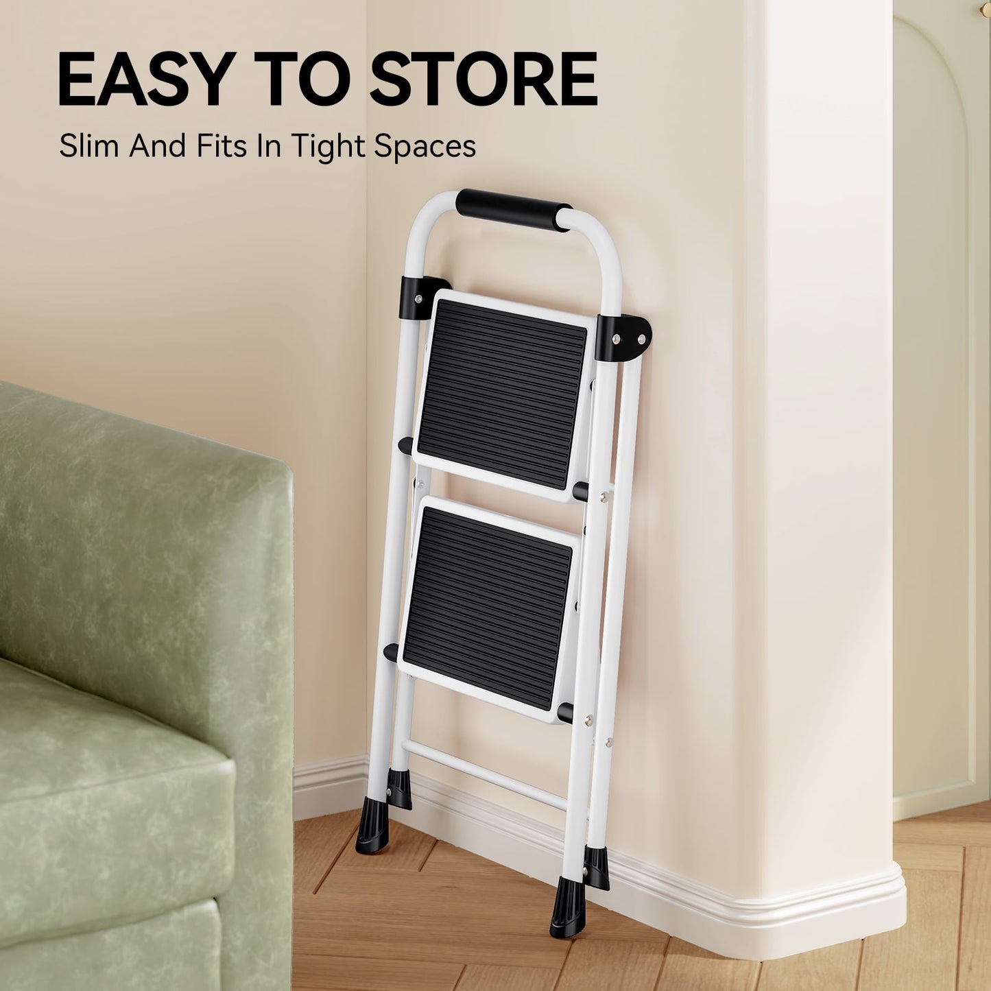Kingrack 2 Step Ladder, Folding Step Stools for Adults , Anti-Slip Wide Pedal, 330lb for Home & Workplace