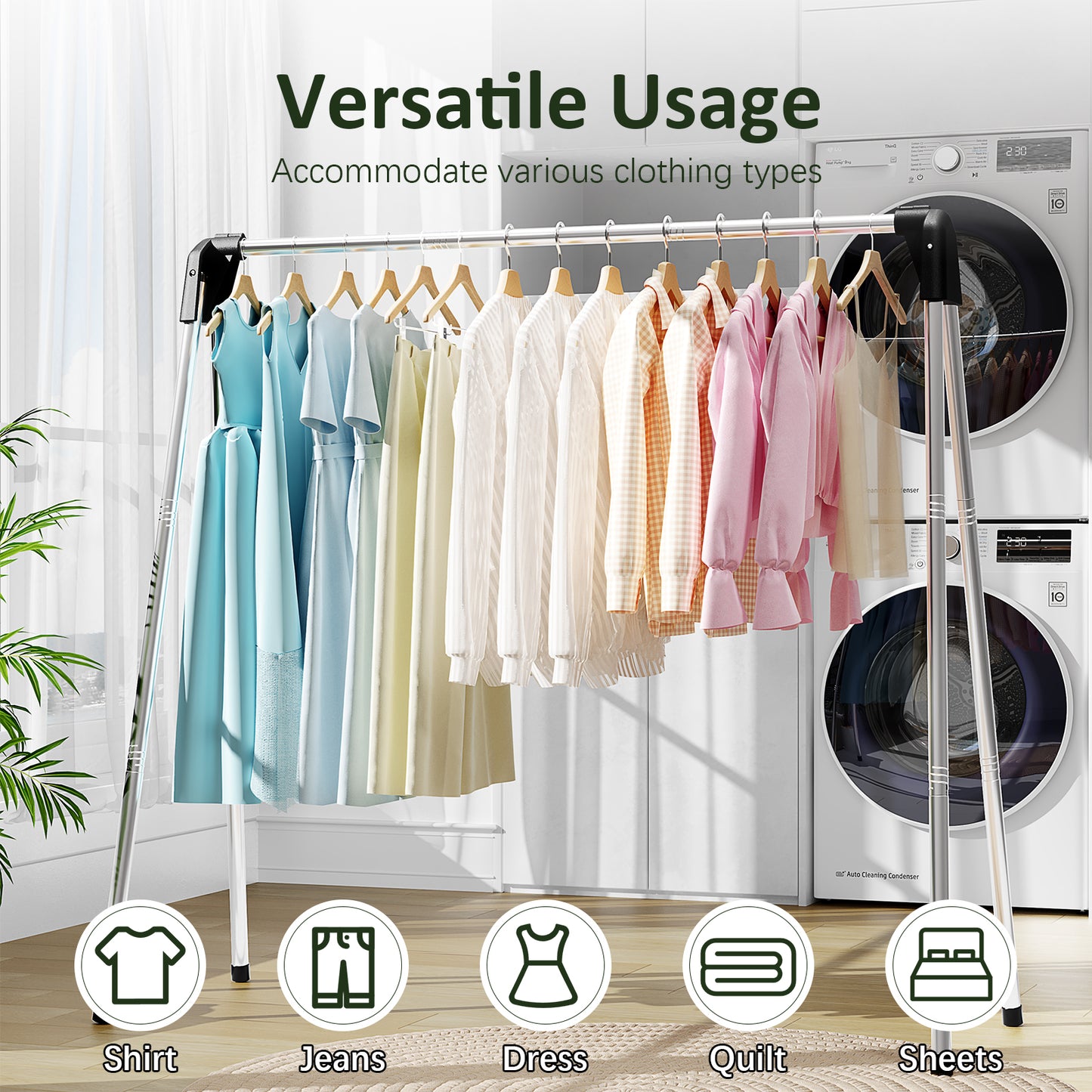 KK KINGRACK Clothes Drying Rack, Foldable Clothing Rack, Garment Rack for Indoor Outdoor, Stainless Steel（153806）