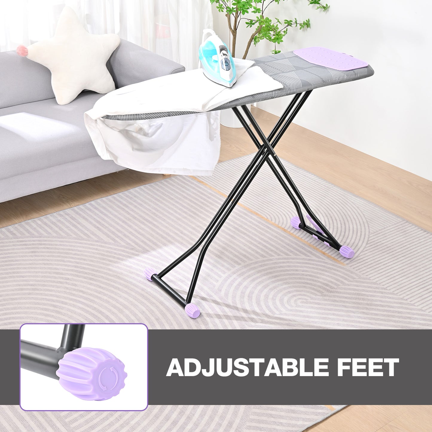 KINGRACK Ironing Board, Iron Board Full Size with Hanger & Rotating Nonslip Feet, 7 Level Height Adjustable, 43x13 in, Gray (RYP1343HT-19-28G)