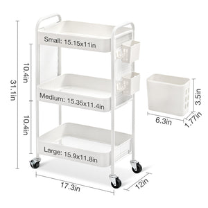 KK KINGRACK Rolling Cart, 3-Tier Utility Cart, Metal Storage Organizer with Wheels & DIY Board, White (CZ810435-W)