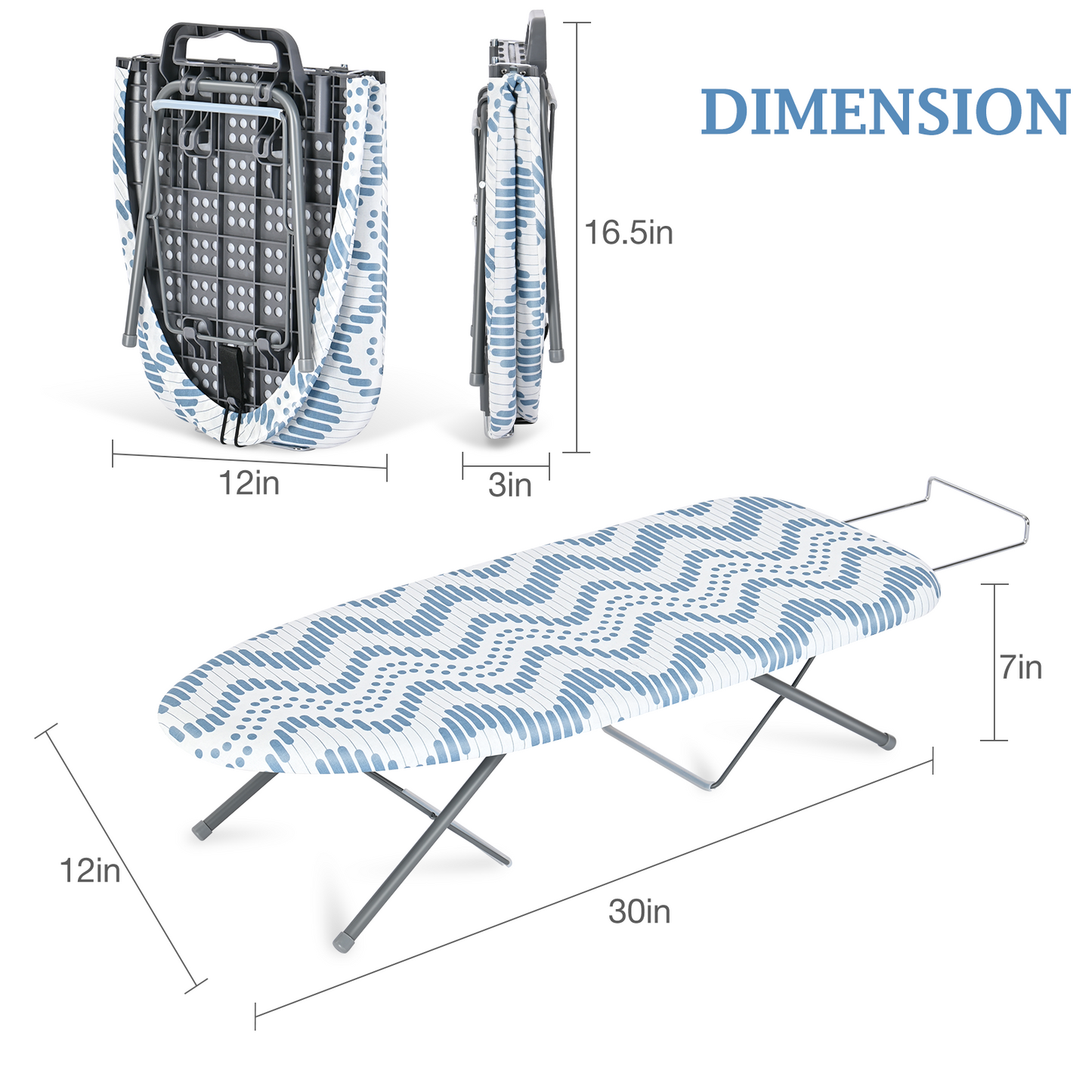 KK KINGRACK Foldable Ironing Board, Tabletop Small Iron Board with Iron Rest & Hanging Handle, Blue（TYB1230D）
