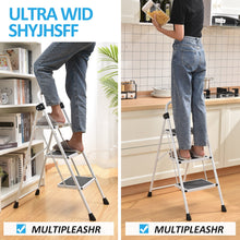 KK KINGRACK 3 Step Ladder, Folding Step Stool with Handrail & Steel Wide Anti-Slip Pedal and 330lb Capacity, White(WK2207B-3-W)