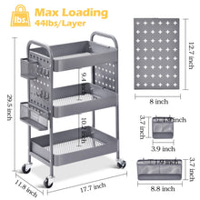 TOOLF 3-Tier Rolling Cart, Utility Storage Cart with DIY Dual Pegboards, Organizer Serving Trolley, Pink  WK830573-G