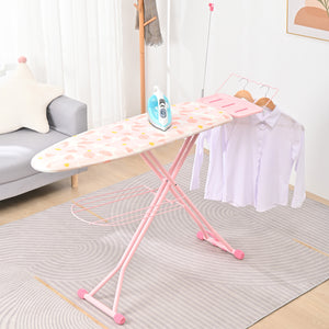 TOOLF Ironing Board, Multi-use Iron Board with Hanger & Iron Rest, 7 Adjustable Heights, 43x13", Pink (QP1343HT2-P)