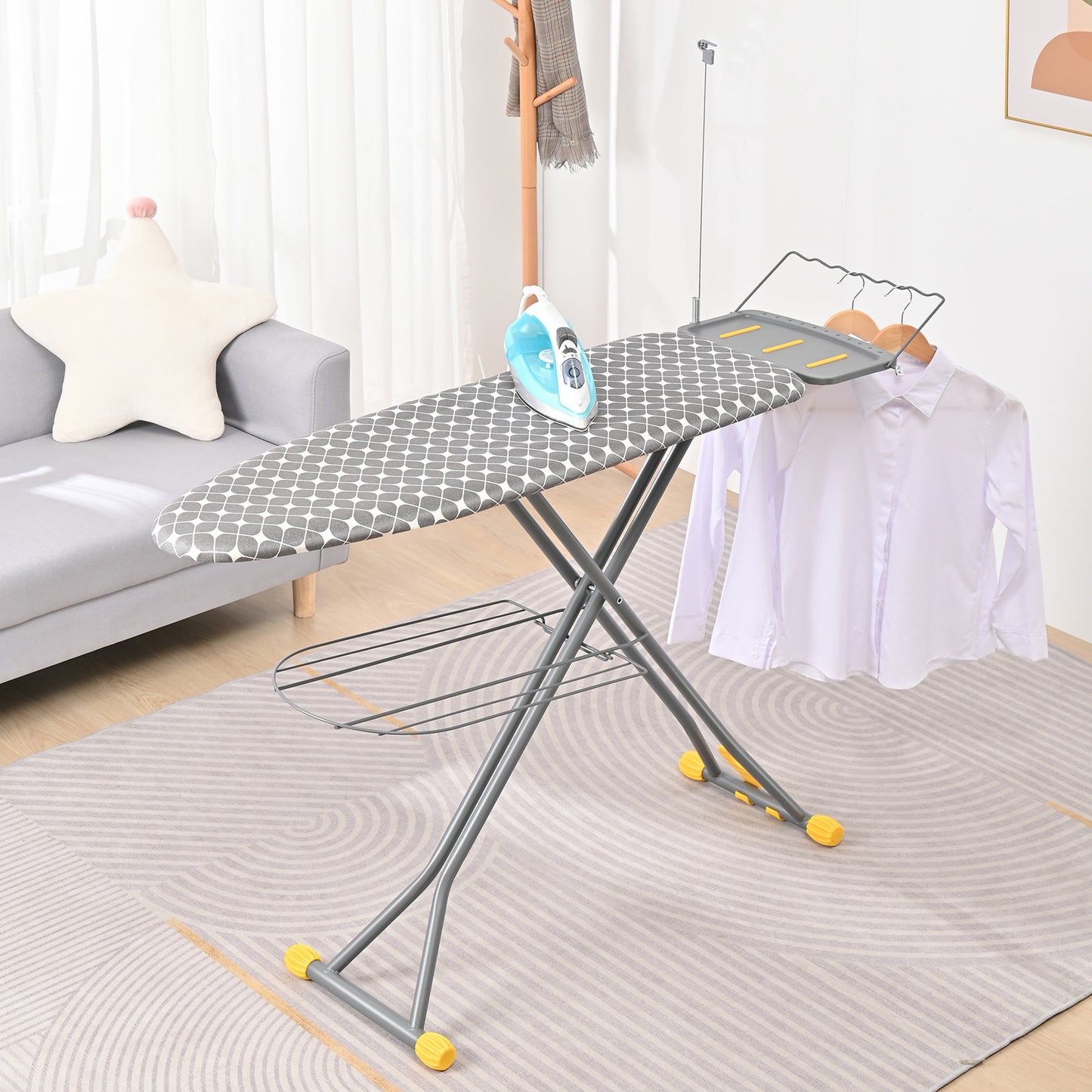 TOOLF Ironing Board, Iron Board with Hanger & Iron Rest, 7 Adjustable Heights, 43x13", Gray（QP1343HT2-Y）