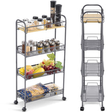 Kingrack 4 Tier Rolling Cart, Mesh Storage Utility Carts with Wooden Tabletop for Kitchen Bathroom, Grey，WK830492-G