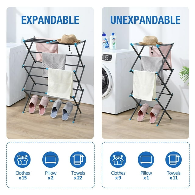 KK KINGRACK Expandable Clothes Drying Rack, Foldable & Collapsible Steel Laundry Drying Racks, Graphite(121501-Black)