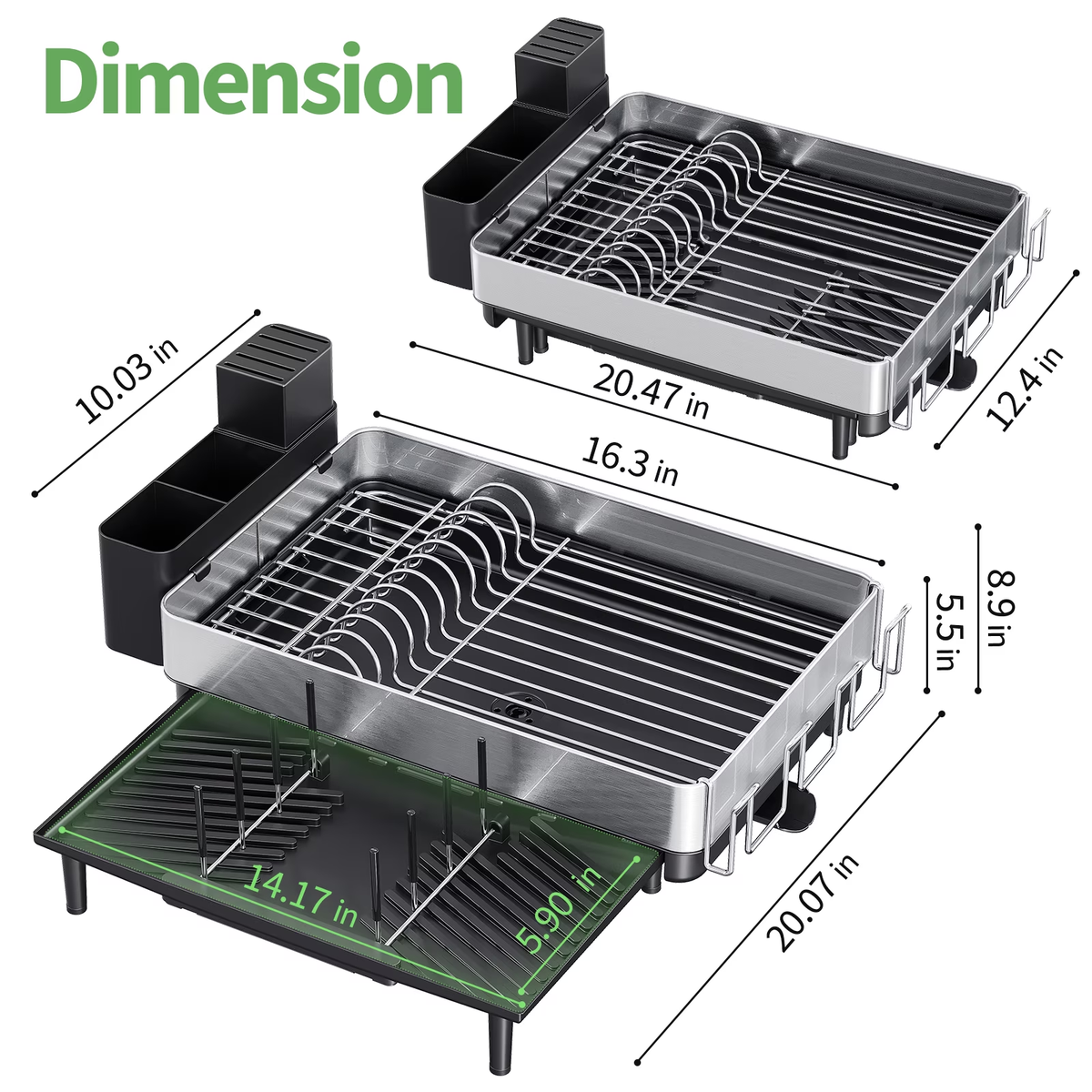 BEHERZT Expandable Dish Rack, Large Dish Drying Rack for Kitchen Counter, 304 Stainless Steel Foldable Dish Drainer Racks