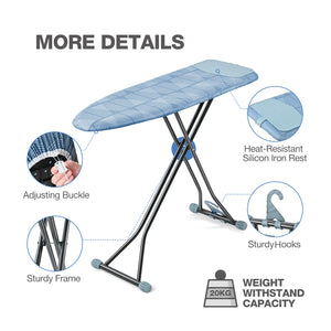 KINGRACK Ironing Board, Iron Board Full Size with Hanger & Rotating Nonslip Feet, 7 Level Height Adjustable, 43x13 in, Blue(RYP1343HT-19-28B)