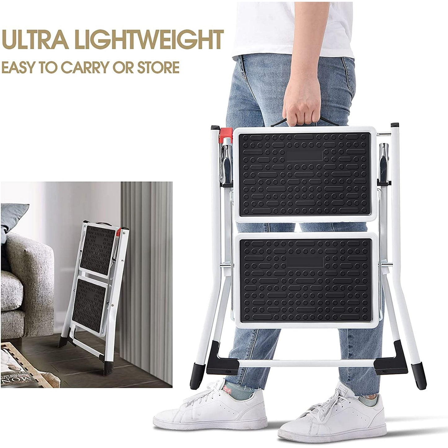 Kingrack 2 Step Ladder Folding Stool, Non-Slip Step Ladder, collapsible stool for adults, Heavy Duty 330Lbs Capacity Industrial Lightweight