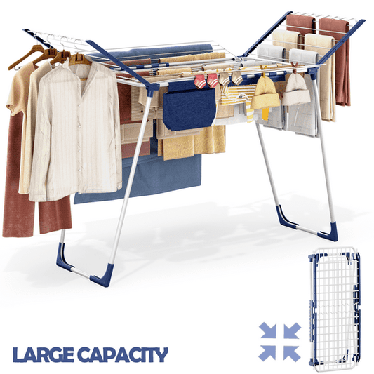 Clothes Drying Rack, KK KINGRACK Foldable Drying Rack with Large Space & Sock Clips, Laundry Rack with 4 Drying Wings, Indoor Outdoor, White (108401H)