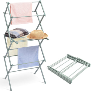 KINGRACK Clothes Drying Rack, 3-Tier Collapsible Steel Laundry Rack,Green