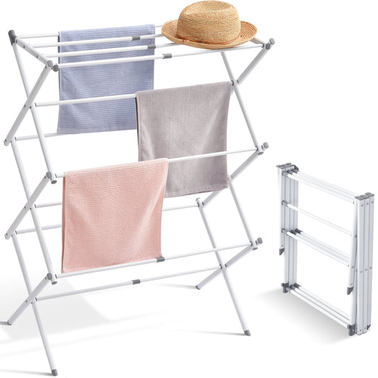 KINGRACK Expandable Clothes Drying Rack, Foldable & Collapsible Steel Laundry Drying Racks, White, 121501