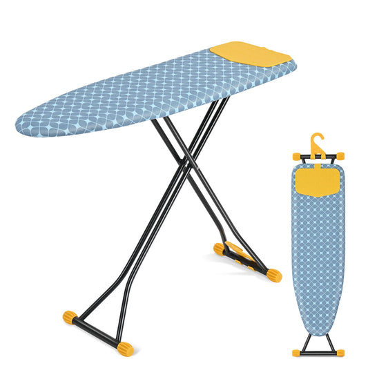 KK KINGRACK Ironing Board, Iron Board Full Size with Hanger & Rotating Nonslip Feet, 7 Level Height Adjustable, 43x13 in, Yellow (P1343HT-19-28Y)