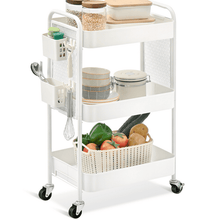 KK KINGRACK Rolling Cart, 3-Tier Utility Cart, Metal Storage Organizer with Wheels & DIY Board, White (CZ810435-W)