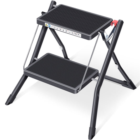 Kingrack 2 Step Ladder Folding Stool, Non-Slip Step Ladder, collapsible stool for adults, Heavy Duty 330Lbs Capacity Industrial Lightweight (2031-B)