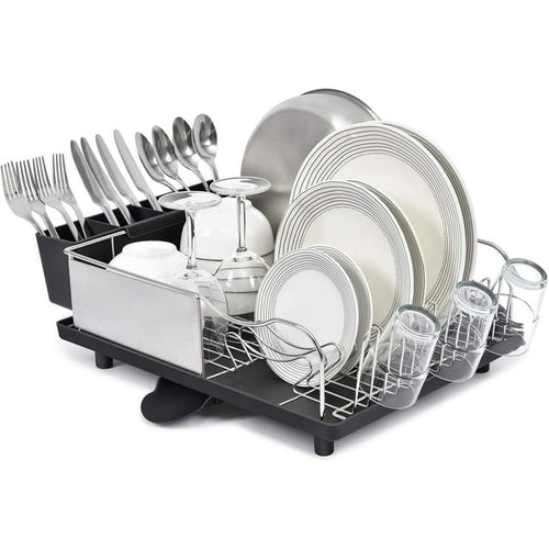 Kingrack Dish Rack, Large Capacity Dish Drainer, Dish Drying Rack with  Cutlery Holder, Removable Drip Tray, Cup Holder, Compact Kitchen Drainers  for Countertop, Grey 