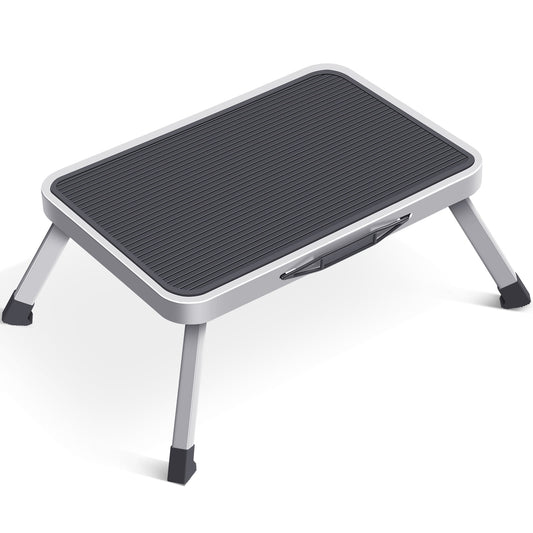 Kingrack One Step Stool, Folding Non-Slip Step Ladder for Adults, Collapsible Ladders and Step Stools, Up to 330 lbs (Gray) 2501C-G