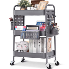 TOOLF 3-Tier Rolling Cart, Utility Storage Cart with DIY Dual Pegboards, Organizer Serving Trolley, Pink  WK830573-G