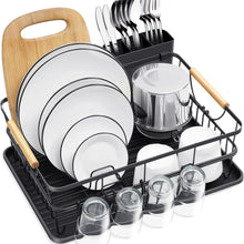 TOOLF Dish Drying Rack, Removable Utensil Holder, Plate Organizer for Kitchen Counter, Black(WK810713-B)