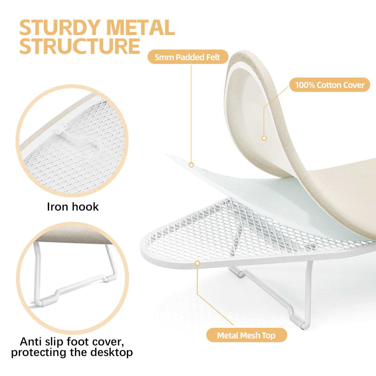 Small Ironing Board Tabletop, All-Metal Mesh Panel, for Dorm Apartment — VC-DY-TR1230D1-6-BE-DF