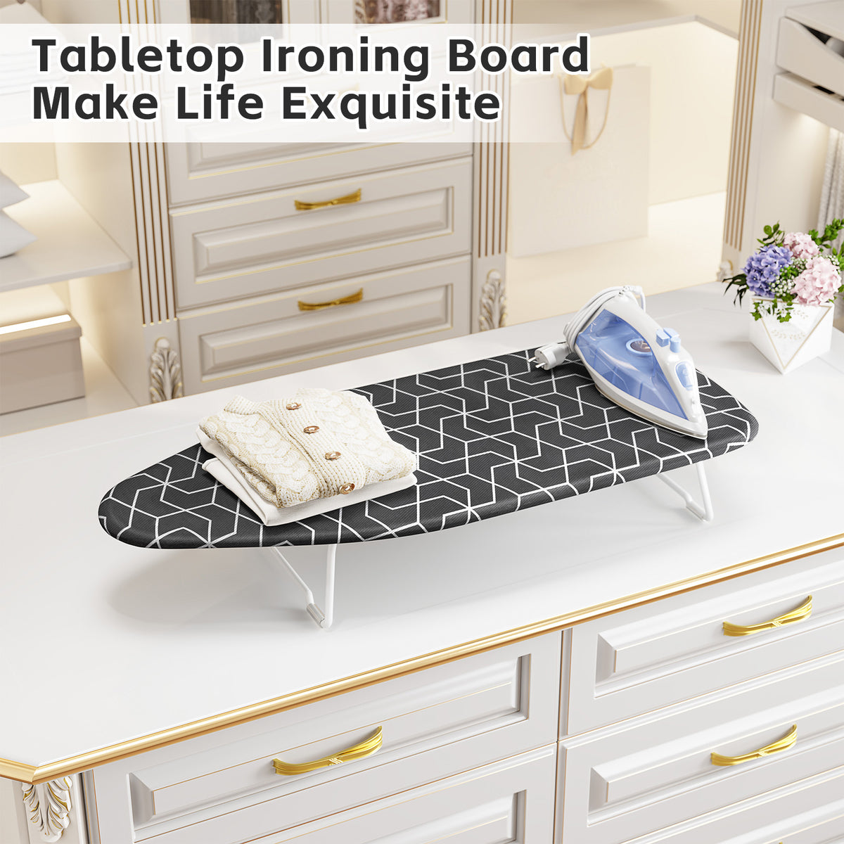 Small Ironing Board Tabletop, All-Metal Mesh Panel, for Dorm Apartment — VC-DY-TR1230D1-6-BK-DF